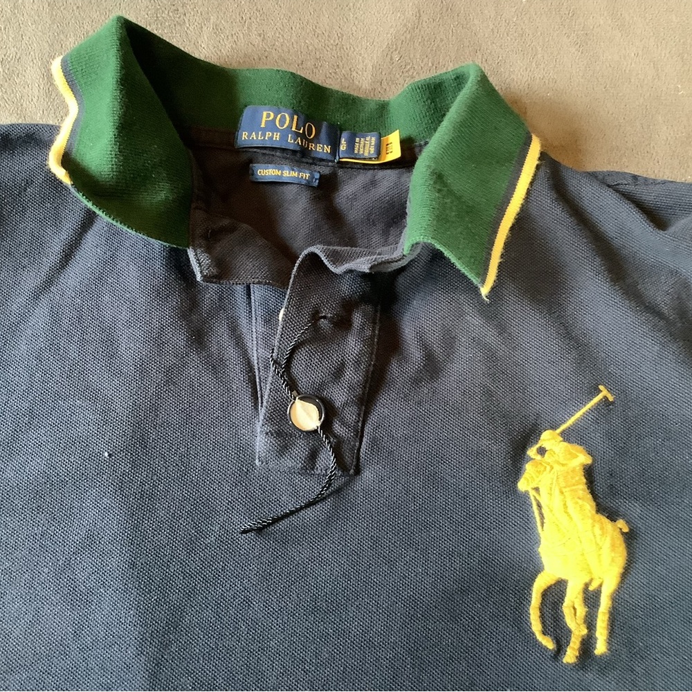 Polo by Ralph Lauren Blue Shirt with Green Collar